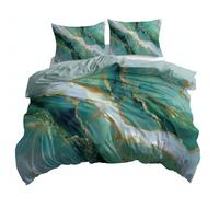 Texture Abstraite Marbre Or Housse de Couette - Parure de Lit 3 Pièces 100% Microfibre - Housse de Couette Imprimée 3D avec Fermeture Éclair - Linge de Lit Doux & Respirant, Vert Foncé, 140 x 200 cm