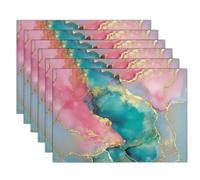 Texture Craquelée Feuille d'or Encre À Alcool Serviettes en Tissu De Dîner en Tissu Mélangé en Lin De Rose Bleu - Lot De 6 (30 X 45 Cm) - pour Événements Et Usage Domestique Résistantes (Lin)