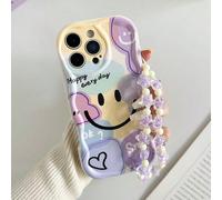 Texture crème, graffiti coloré, visage souriant peint avec chaîne, compatible avec I P14, I Phone14pro, I P14promax, Étui de téléphone I P d'été, I P13, I P13pro, I P13promax, Dessin animé I P11, I P1
