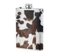 Texture cuir de vachette beige, noir et blanc,Flasque de poche plate de 8 oz en acier inoxydable 304, idéale pour les activités de plein air.