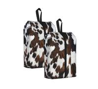 Texture Cuir de Vachette Beige, Noir et Blanc， Lot de 2 Sacs à Chaussures de Voyage, Sacs de Rangement imperméables, Organisateur de Chaussures pour Les Voyages et la Maison