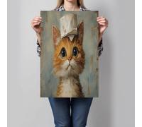 Texture de peinture à l'huile Impression sur Toile Blanc grisâtre - Tableau décoratif Un chat orange avec du papier toilette sur la tête, Décoration Murale pour Salon Chambre, 70x50 cm, Sans Cadre