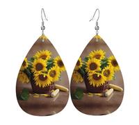 Texture légère de luxe - Convient pour un usage quotidien, boucles d'oreilles de fête, de rendez-vous galant, tournesol et maïs. Boucles d'oreilles en cuir imprimé en forme de goutte