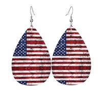 Texture légère de luxe - Convient pour un usage quotidien, les fêtes, les rendez-vous, le drapeau américain, le 4 juillet, boucles d'oreilles en cuir imprimé en forme de larme