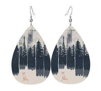 Texture légère de luxe - Convient pour un usage quotidien, les fêtes, les rendez-vous, les boucles d'oreilles Wilderness Fox Art en cuir imprimé en forme de goutte