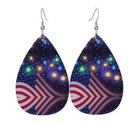 Texture légère de luxe - Convient pour un usage quotidien, les fêtes, les rendez-vous, les feux d'artifice, drapeau américain du 4 juillet, boucles d'oreilles en cuir en forme de goutte