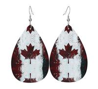 Texture légère de luxe - Convient pour un usage quotidien, une fête, un rendez-vous galant, boucles d'oreilles rétro en cuir imprimé drapeau du Canada en forme de larme