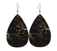 Texture légère de luxe - Convient pour un usage quotidien, une fête, un rendez-vous galant, boucles d'oreilles en cuir imprimé marbre noir en forme de larme