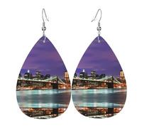 Texture légère de luxe : convient pour un usage quotidien, une fête, un rendez-vous galant, boucles d'oreilles en cuir imprimé nuit de New York en forme de larme