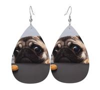 Texture légère de luxe - Convient pour un usage quotidien, une fête, un rendez-vous galant. Boucles d'oreilles en cuir imprimé carlin mignon en forme de larme