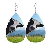 Texture légère de luxe - Convient pour un usage quotidien, une fête, un rendez-vous galant, boucles d'oreilles en cuir imprimé vache mignonne en forme de larme