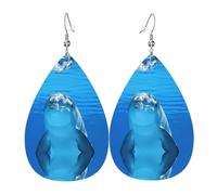 Texture légère de luxe - Convient pour un usage quotidien, une fête, un rendez-vous galant, boucles d'oreilles en cuir imprimé dauphin souriant en forme de larme