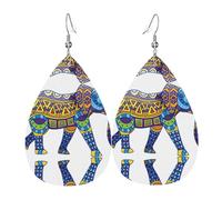 Texture légère de luxe - Convient pour un usage quotidien, une fête, un rendez-vous galant, boucles d'oreilles en cuir imprimé éléphant coloré en forme de larme