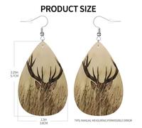 Texture légère de luxe - Convient pour un usage quotidien, une fête, un rendez-vous galant, des boucles d'oreilles en cuir imprimé cerf à queue blanche en forme de larme