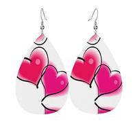Texture légère de luxe - Convient pour un usage quotidien, une fête, un rendez-vous galant, deux cœurs roses, boucles d'oreilles en cuir imprimé en forme de larme