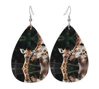 Texture légère de luxe - Convient pour un usage quotidien, une fête, un rendez-vous galant, deux girafes, boucles d'oreilles en cuir imprimé en forme de larme