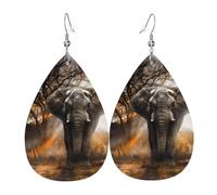 Texture légère de luxe - Convient pour un usage quotidien, une fête, un rendez-vous galant, éléphant africain tropical, boucles d'oreilles en cuir en forme de larme