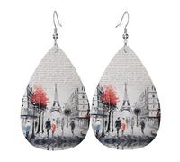 Texture légère de luxe - Convient pour un usage quotidien, une fête, un rendez-vous galant, la rue de Paris, la Tour Eiffel, la peinture - Boucles d'oreilles en cuir en forme de goutte