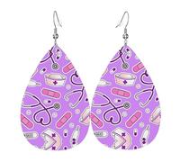 Texture légère de luxe - Convient pour un usage quotidien, une fête, un rendez-vous galant, motif infirmière, violet imprimé, boucles d'oreilles en cuir en forme de larme