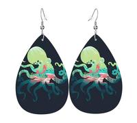 Texture légère de luxe - Convient pour un usage quotidien, une fête, un rendez-vous galant, sous-marin, océan, poulpe, boucles d'oreilles en cuir imprimé en forme de larme
