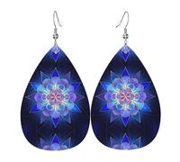 Texture légère et luxueuse - Convient pour un usage quotidien, une fête, un rendez-vous galant, boucles d'oreilles en cuir imprimé fleur de lotus bohème en forme de larme