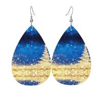 Texture légère et luxueuse : convient pour un usage quotidien, une fête, un rendez-vous galant, des boucles d'oreilles dorées en cuir imprimé sapin de Noël en forme de larme