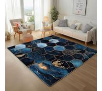 Texture Marbre De Luxe Tapis Antidérapant 140x200cm - GéOméTrique Hexagonal, Bleu Marine Imprimé Ne perd Pas Ses Poils - Tapis Lavable pour Salon, Chambre à Coucher, Salle à Manger, Descente de Lit