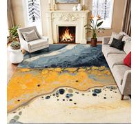 Texture Ondes Art Versé Tapis de Salon 160 x 230 cm Lavable Bleu Orange | Minimaliste Abstrait, Antidérapant Tissu Ras Court Doux, pour Tapis Chambre Salle à Manger Salle des Enfants