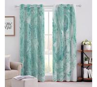 Texture Ondulée Verte Rideau Salon 140L X 180Hcm Tâches d'encre Bleue Doux Rideaux Opaque Rideau Thermique Rideaux Filtrage de la Lumière Oeillets pour Chambre et Salon 2 Panneaux