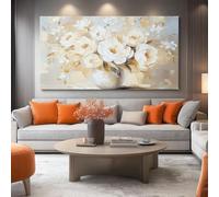 Texture Peinture À L'Huile Fleurs Impression sur Toile Personnalisable Decoration Murale Peinture Beige, 120 x 80 cm Tableaux Art Décoratif Muraux Décoration Chambre Salon