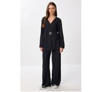 Textured Double Breasted Long Sleeve Two-Piece Set S/M