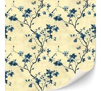 TexturKontor Lot de 3 feuilles de papier peint autocollant pour maison de poupée - Échelle 1:12 (fleurs sépia bleues)