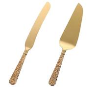 Texvora 2er-Set goldene Torten-Serviergarnitur, Messer und Tortenheber aus Edelstahl, 11-Zoll-Pizzaschneider, dekorativer Griff, leicht zu reinigen für Partys