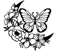 Texvora Décoration murale en forme de papillon, silhouette d'art en fer métallique, design de papillon esthétique avec croissant de lune et accents floraux, finition peinture cuite durable, 25,4 x