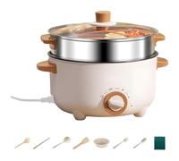 Texvora Faitout électrique de 2,6 l avec cuiseur vapeur, casserole antiadhésive de 2,6 l, température réglable, batterie de cuisine, 800 W, blanche, pour dortoir