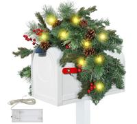 Texvora Guirlande lumineuse de boîte aux lettres en forme de pomme de pin, 89 cm avec guirlande lumineuse à DEL de 2 m, baies rouges et décorations d'hiver