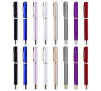 Texvora Lot de 16 stylos multicolores à pointe fine avec corps en métal, finition laquée colorée, stylos d'écriture lestés confortables, clip de poche, cadeaux d'affaires, stylos de reconnaissance des