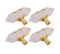 Texvora Lot de 4 boutons de tiroir en quartz rose, poignées de meuble en pierre naturelle, base en laiton brossé, doubles pointes cristallines, pour armoires, tiroirs et portes décoratives