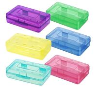 Texvora Lot de 6 boîtes à Crayons en Plastique Transparent, Grande capacité, Coloris variés, 8 x 4,8 x 2,3 in, Fournitures pour école et Bureau, pour stylos, Maquillage et Petits Objets