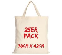 TEXXILLA Lot de 25 sacs en coton - Naturel - Avec deux anses courtes - 38 x 42 cm - Sac de courses - Non imprimé