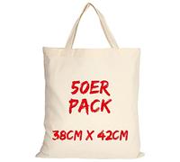 TEXXILLA Lot de 50 sacs en coton personnalisables - Naturel - Avec deux anses courtes - 38 x 42 cm - Sac de courses - Non imprimé