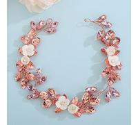 Teyglen Serre-tête de mariée en cristal avec fleurs et feuilles - Fait à la main - Doré et argenté - Accessoire de cheveux pour femme et fille (or rose)