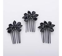 Teyglen Simple Rhinestones Crystal Bride Wedding Hair Comb Set Handmade Red Blue Black Crystal Side Hair Combs Bridal Hair Jewelry Set for Women Bride Girls (Black)