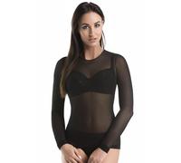 Teyli - Blouse de soirée - Haut en résille - modèle Transparent pour Femmes à Manches Longues. Noir XS
