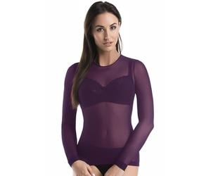 Teyli - Blouse de soirée - haut en résille - modèle transparent pour femmes à manches longues.Prune L
