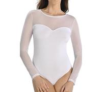 Teyli Body Femme À Manches Longues Élégant Et Confortable Avec Manches Et Décolleté En Résille Coupe Flatteuse Et Polyvalent Pour Toutes Occasions. Blanc XXL