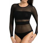 Teyli Bodys Femme Avec Filet. Phénoménal Body Manche Longue Femme-Body Femme Sexy Chic. Body Noir Femme. Belle Body Transparent Femme Noir S