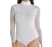 Teyli Body Femme Manche Longue avec Manches en Maille Transparente Bodysuit Élégant et Confortable pour Femme Coupe Flatteuse et Polyvalente pour Toutes Occasions Blanc XXL