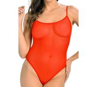 Teyli Body string femme en résille - Lingerie à fines bretelles élégante - Sous-vêtement féminin léger et séduisant. Rouge M