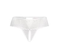 Teyli Culotte Ouverte à l’Entrejambe - String Ouvert à l’Entrejambe Femme Sensuel - String en résille et Dentelle Florale. Blanc S/M